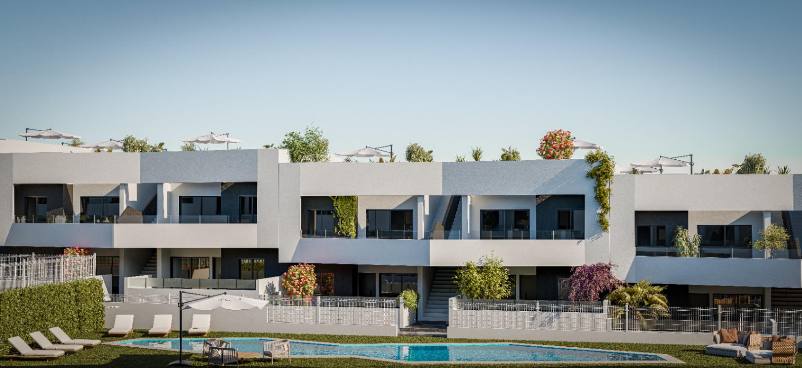 Residencial privado compuesto por 156 viviendas adosadas de estilo bungalow. 