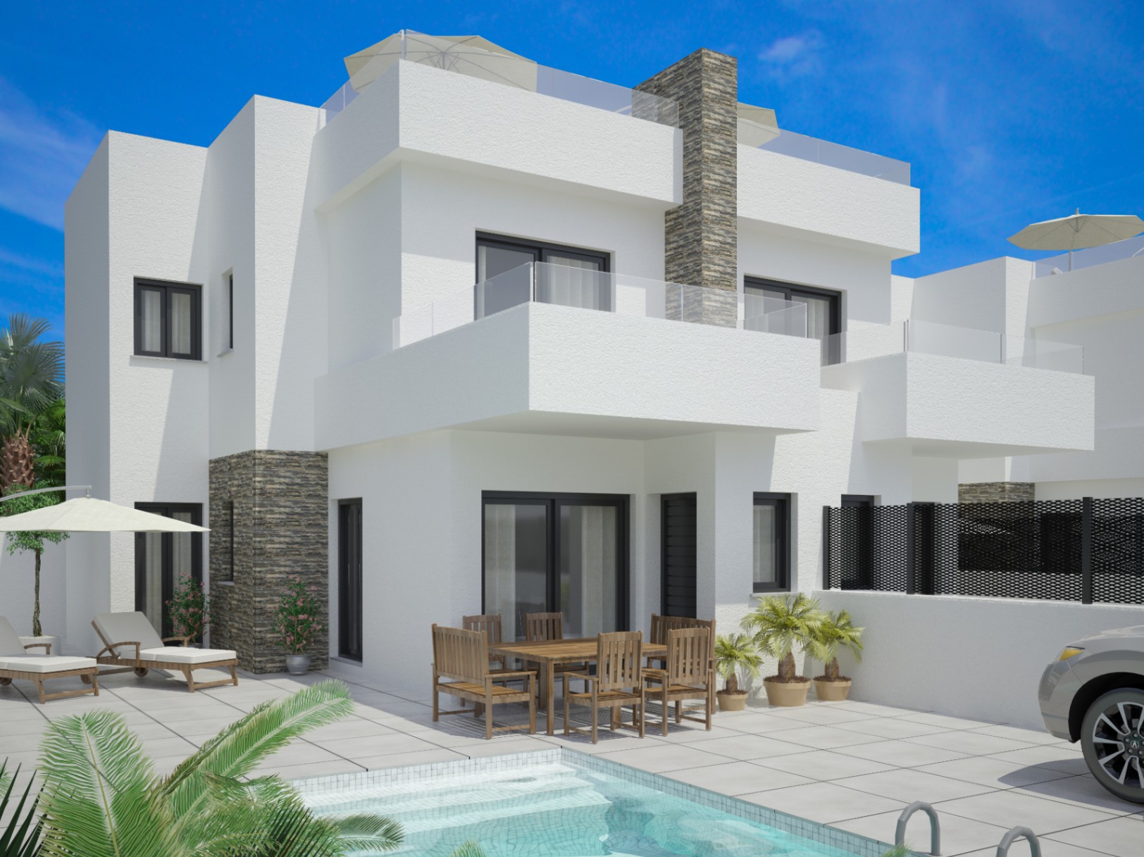 Villa pareada, en dos plantas con 3 dormitorios, 2 baños 
